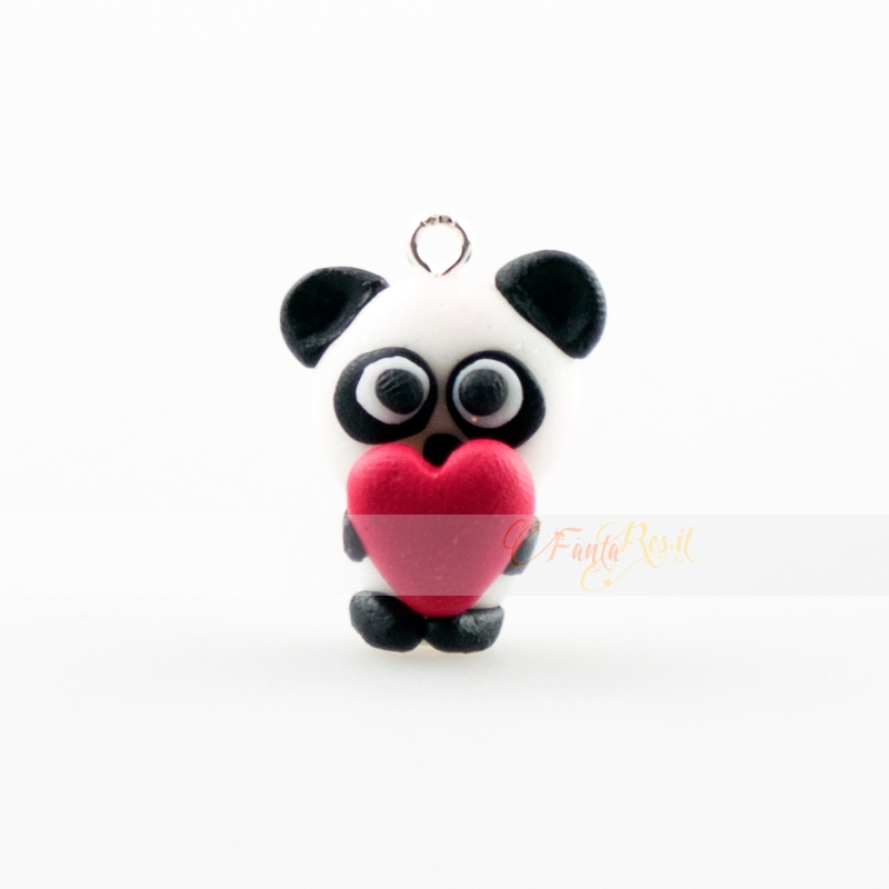 panda in love - cuore in fimo