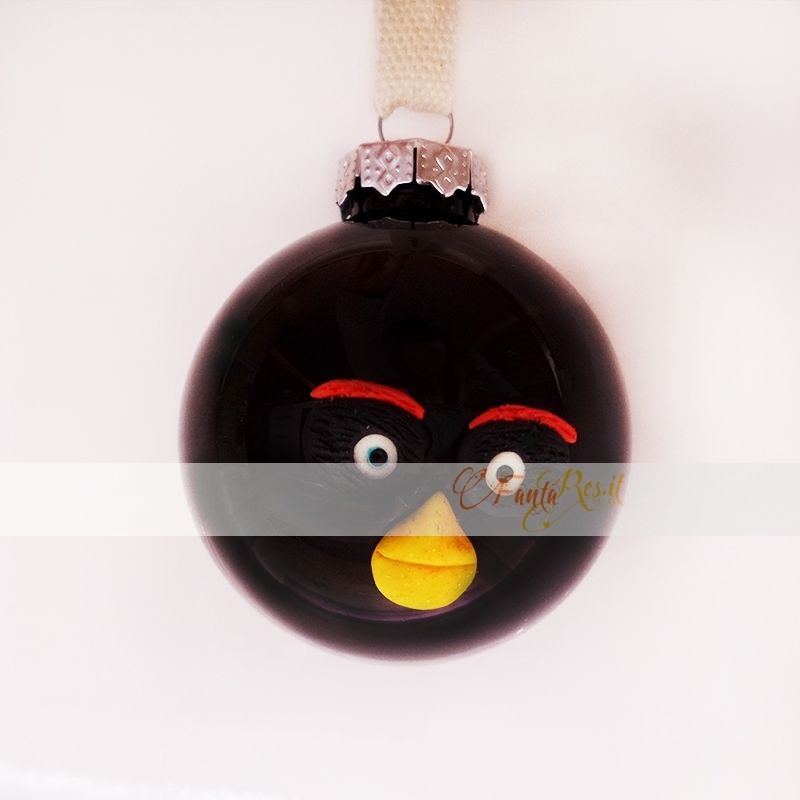 pallina natale in vetro con decorazioni in fimo - BOB personaggio angry birds