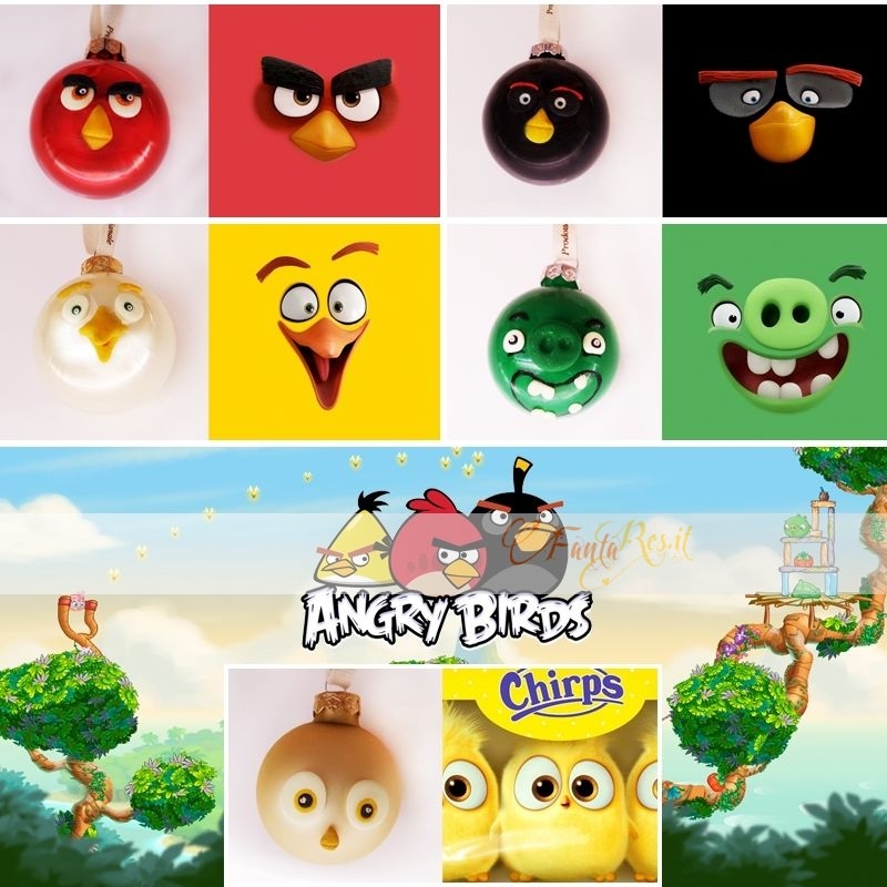 set di 5 palline palline natale personaggi angry birds